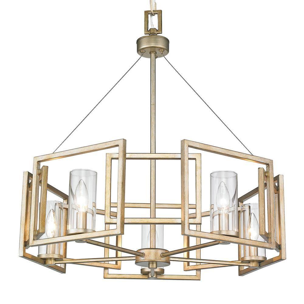 Golden Lighting Marco 5-Light Chandelier in White Gold with Clear Glass
