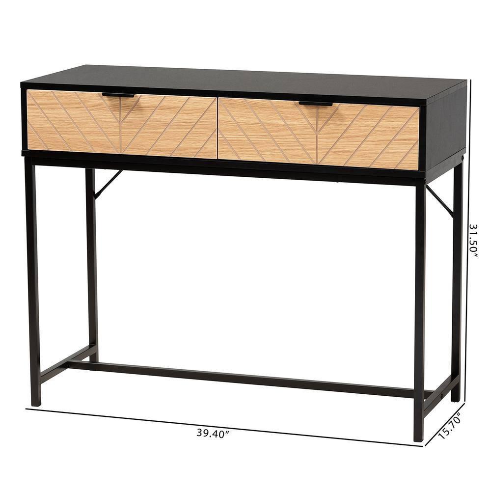 Jacinth Two-Tone Wood and Metal 2 Drawer Console Table Black/Natural Brown - Baxton Studio: Industrial Style, Secure Storage, Assembly Required