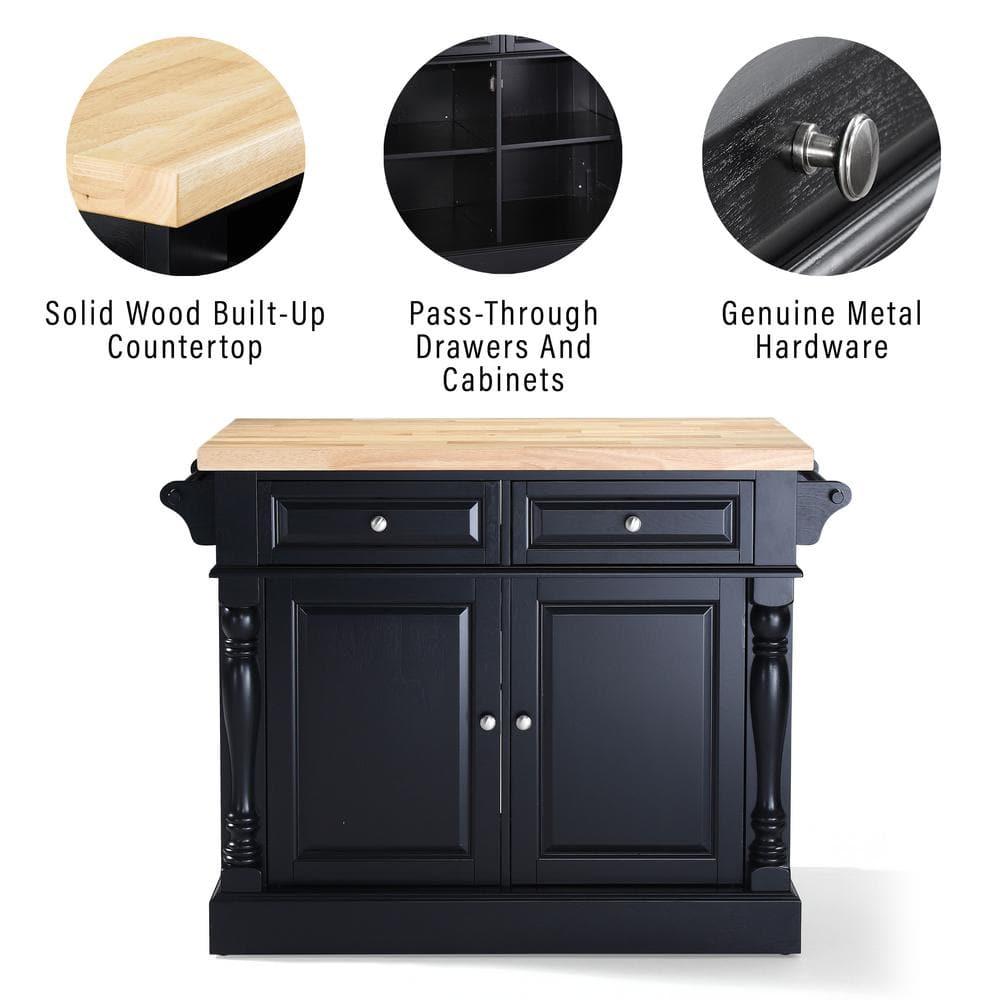 Oxford Butcher Block Kitchen Island Black - Crosley: Rolling Cart with Storage, Adjustable Shelves, Towel Bar