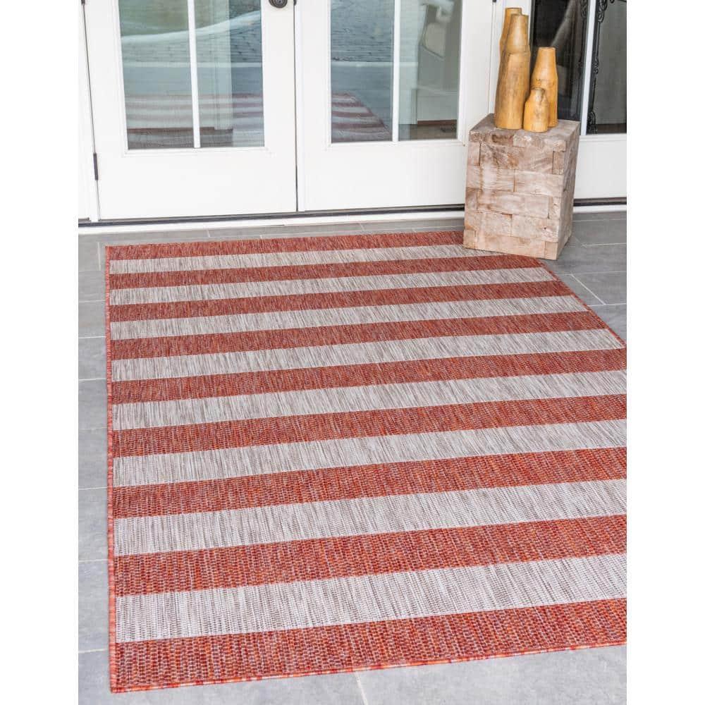 Unique Loom 4' 1 x 6' 1 Rectangle Indoor/Outdoor Striped Rust Red Area Rug