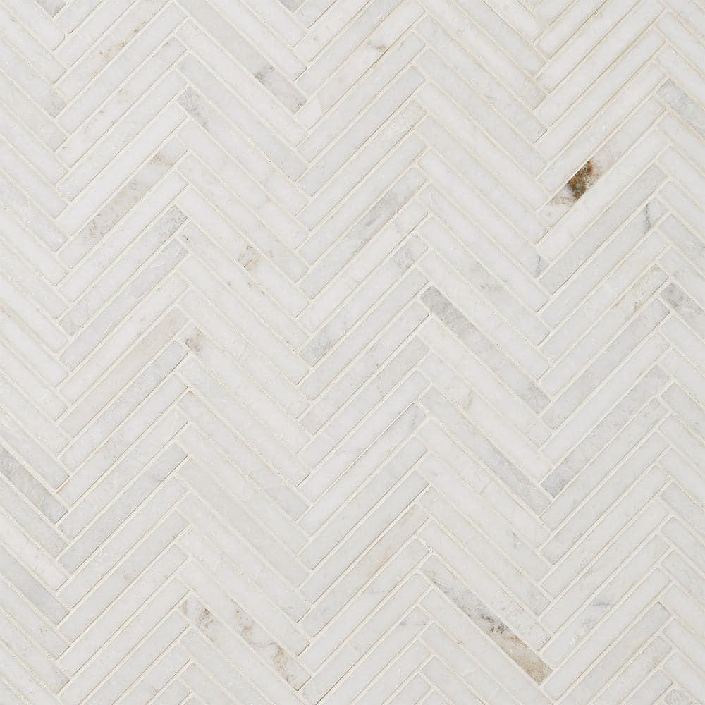 Polar White 11 in. x 11.61 in. Herringbone Polished Marble Mosaic Tile (0.89 Sq. Ft. / Sheet)