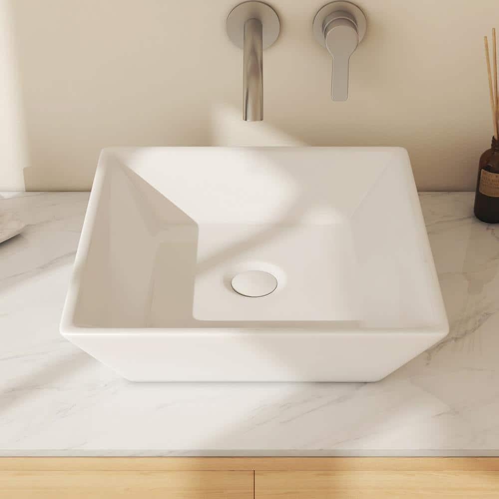Naples 16" W x 5" H Square Vitreous ChinaBathroom Countertop Sink Vessel Sink in White