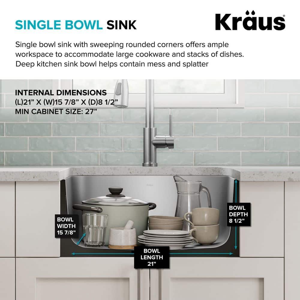 KRAUS Premier 16 Gauge Undermount Single Bowl Stainless Steel Kitchen Sink