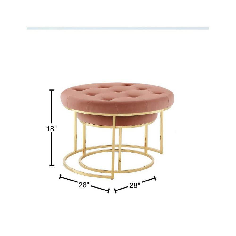 Nicole Miller Dangelo Ottoman Velvet Upholstered Stainless Steel Frame Set of 2, Blush/Gold