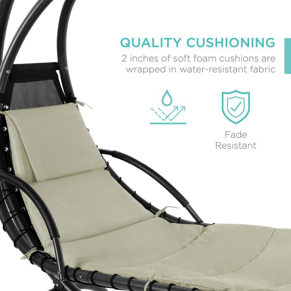 Best Choice Products Hanging Curved Chaise Lounge Chair Swing for Backyard, Patio w/ Pillow, Shade, Stand - Sage