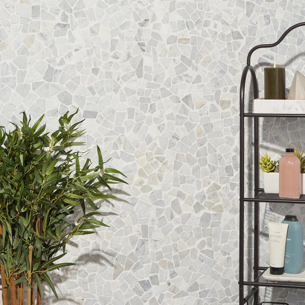 Countryside Carrara Tumbled 11.81 in. x 11.81 in. Natural Marble Floor and Wall Mosaic Tile