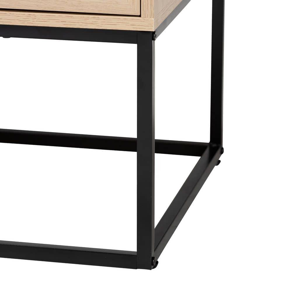 Amelia Wood Rattan 2 Drawer Coffee Table Natural Brown/Black - Baxton Studio