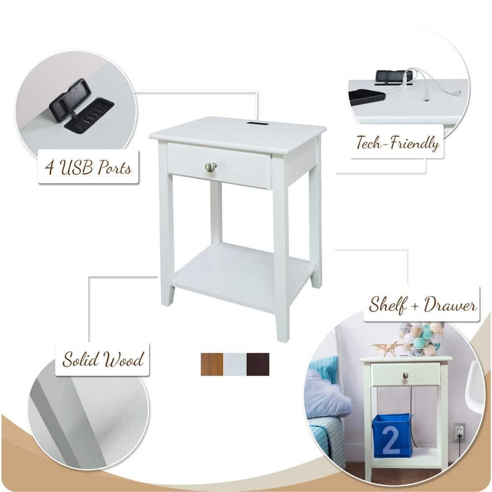 Casual Home Solid Wood Night Owl Bedside Nightstand with USB Ports, Warm Brown