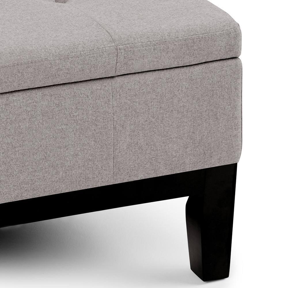 Simpli Home Dover 36"W Upholstered Square Coffee Table Storage Ottoman with Split Tufted Lift Top