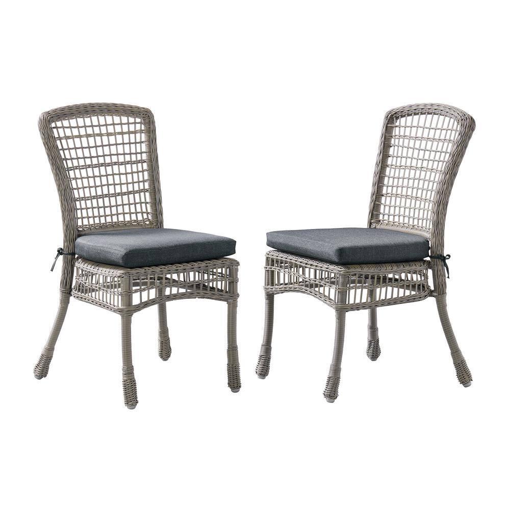 Asti All-Weather Gray Wicker Outdoor Set of Two Dining Chairs with Cushions