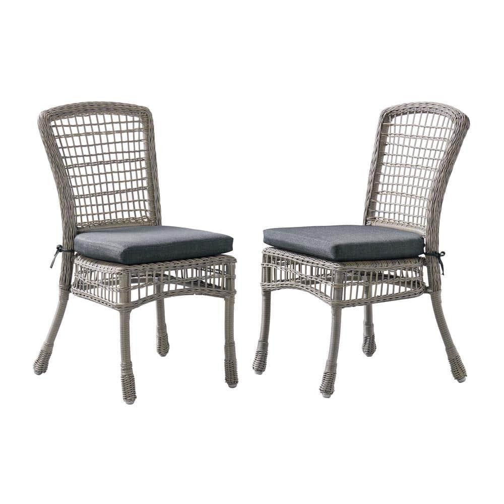 Asti All-Weather Gray Wicker Outdoor Set of Two Dining Chairs with Cushions