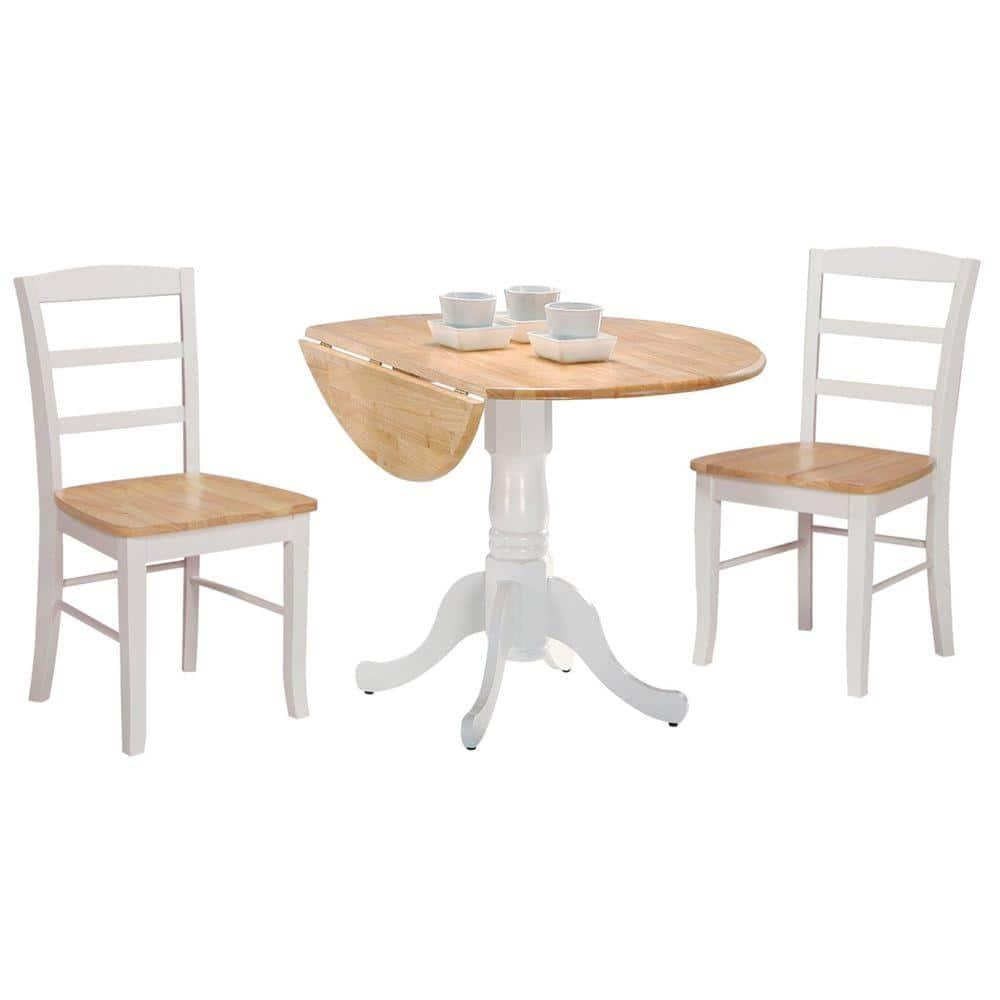 International Concepts 42" Mason Round Dual Drop Leaf Extendable Dining Table White/Natural : Seats 4, Oval Shape