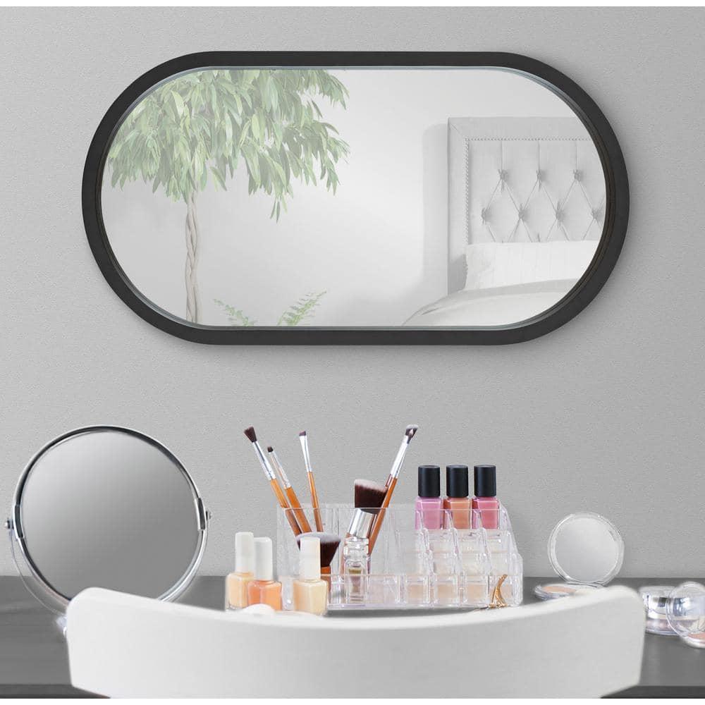 Kate & Laurel All Things Decor 12"x24" Travis Oval Wall Mirror Black: Modern Style, MDF Frame, No Assembly Required