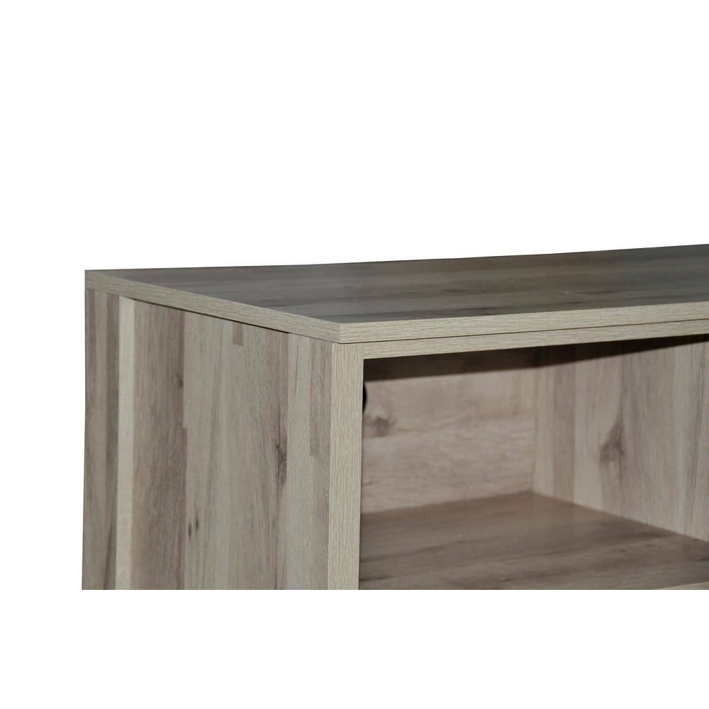AndMakers 65 in. Modern Oak TV Stand For TVs Up To 62" With 6 Open Shelves, Modern Entertainment Center With Storage, TV Console Table