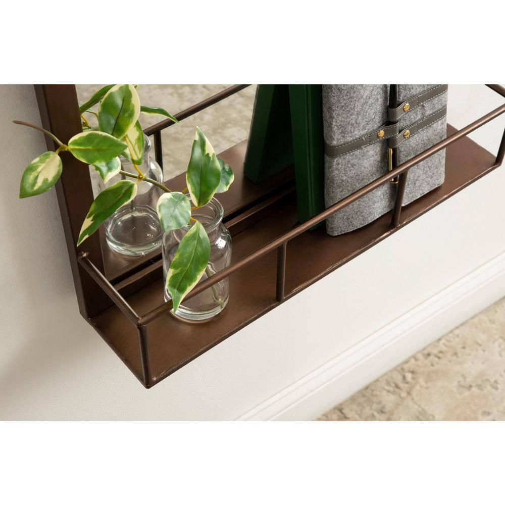 20" x 30" Jackson Metal Framed Decorative Wall Mirror with Shelf Bronze - Kate & Laurel All Things Decor: Modern Rectangle