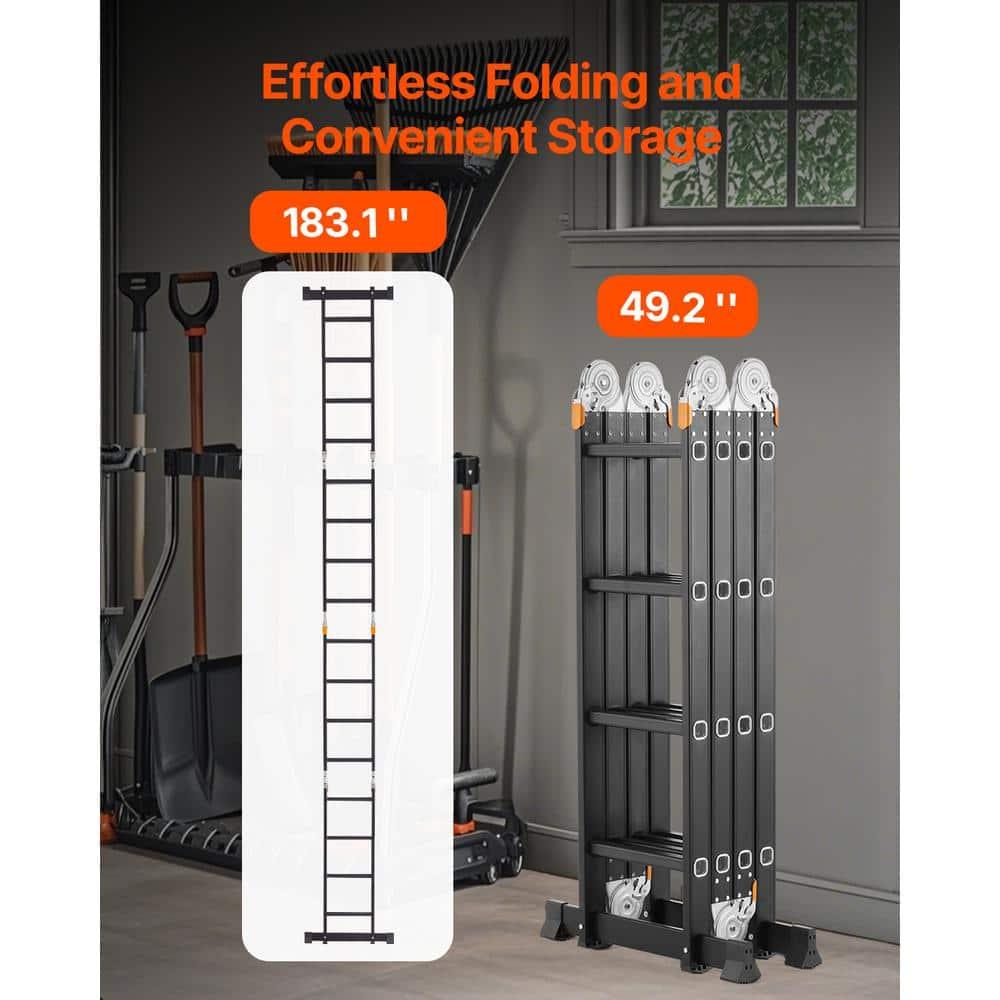 VEVOR Escalera Plegable Multiusos, Escalera de Extensión 7 en 1 de Altura, un Marco de 4 Escalones con Escalera Telescópica con Tablón de Andamio, Altura de Alcance de 15,5 Pies para Trabajo Pesado, Capacidad de 330 Libras para el Hogar Al Aire Libre