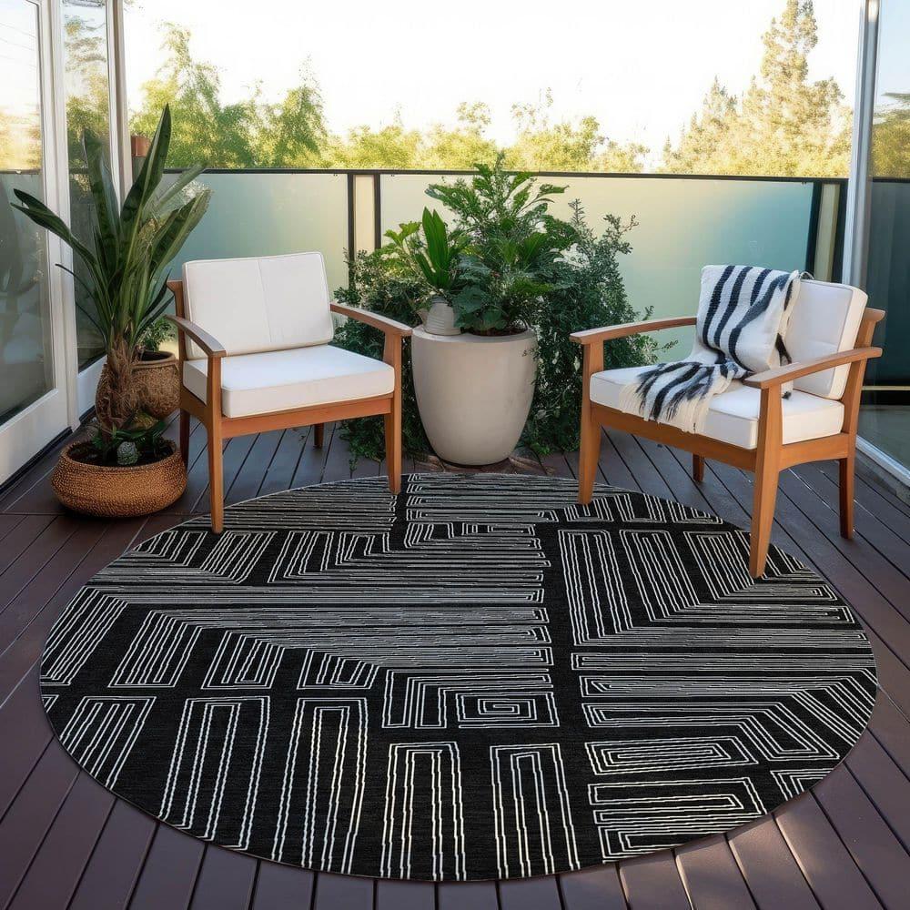 Chantille Machine Washable Indoor/Outdoor Abstract ACN1045 Black 8 ft. x 8 ft. Area Rug