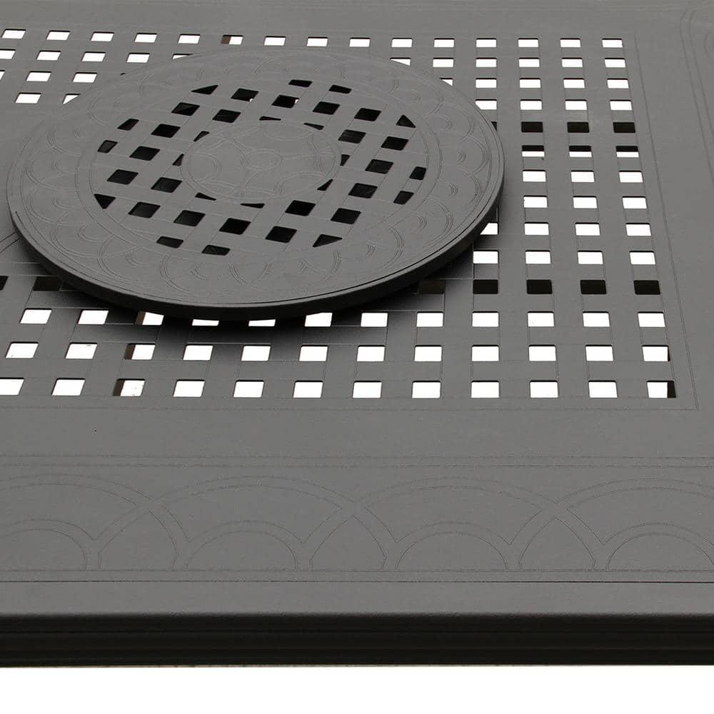 9pc Outdoor Dining Set with 84" Modern Ornate Mesh Aluminum Large Rectangular Table & Luxury Chairs - Black - Oakland Living: UV-Resistant