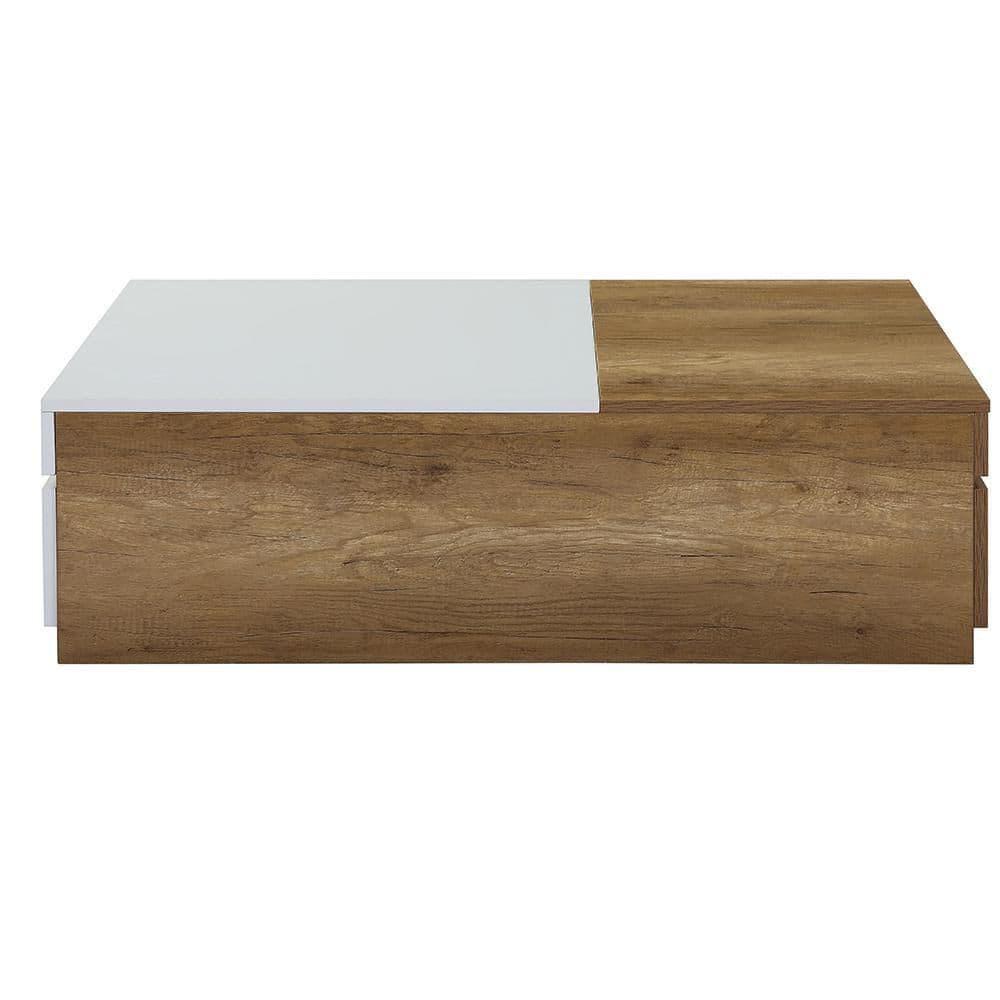 Aafje 49" Coffee Tables Oak/White Finish - Acme Furniture: Rectangular Living Room Table with Adjustable Shelves, Drawer