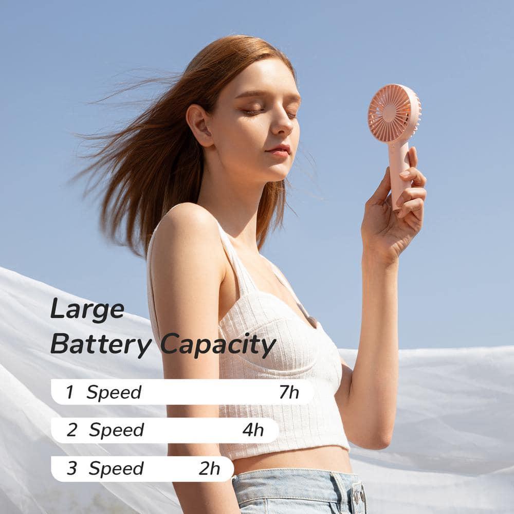 JISULIFE Handheld Fan, Portrable Mini Fan with 3 Speed, USB Rechargeable Personal Fan Battery Operated for Outdoor, Office, Travel -Pink