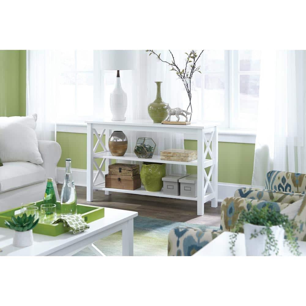 Hampton Console Table White - International Concepts: Hardwood Entryway Table with Fixed Shelves
