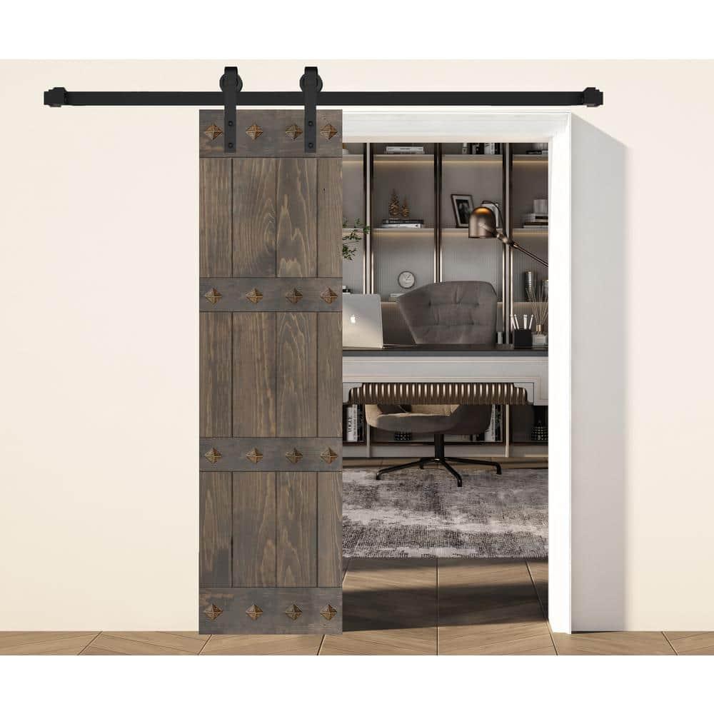 IsLife 84'' Solid Wood Paneled Matte without Installation Hardware Kit Barn Door