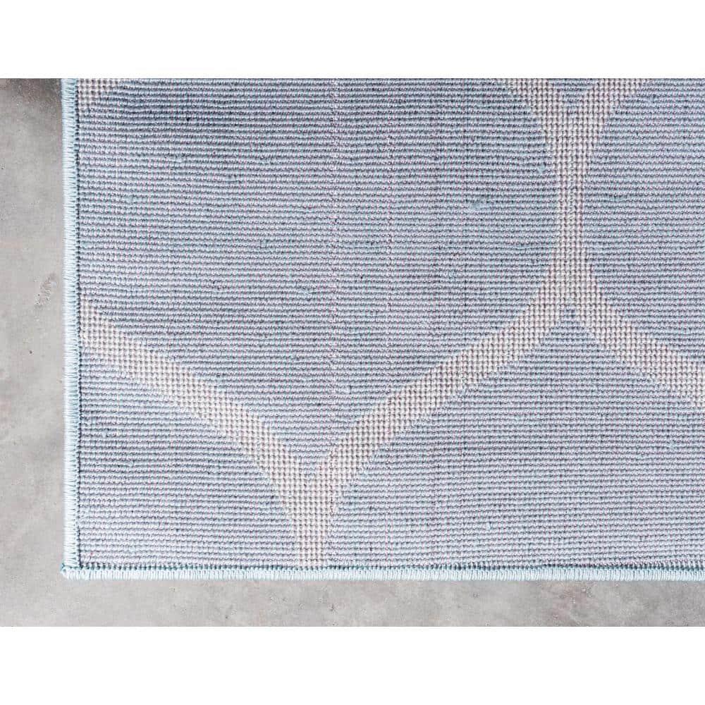 Unique Loom Trellis Frieze Collection Area Rug - Rounded (8' x 11' Rectangle Light Blue/Ivory)