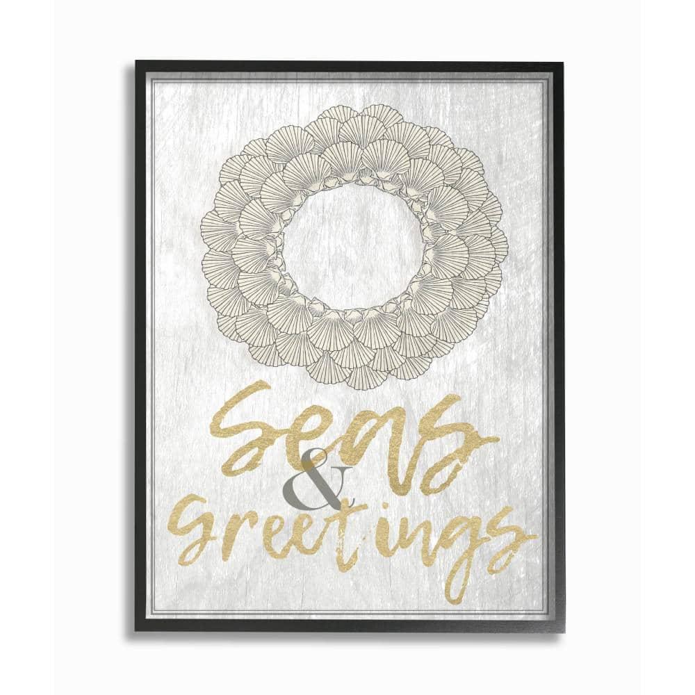 Stupell  Seasons Greetings Festive Graphic Wreath Framed Giclee Texturized Art 11 x 14