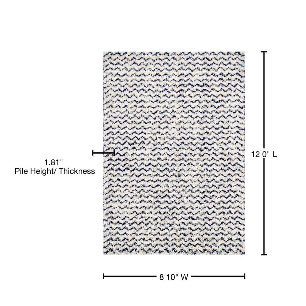 Nuloom Cuellar Striped 9x12 Shag Indoor Area Rug for Living Room Bedroom Dining Room Nursery, Navy/Ivory