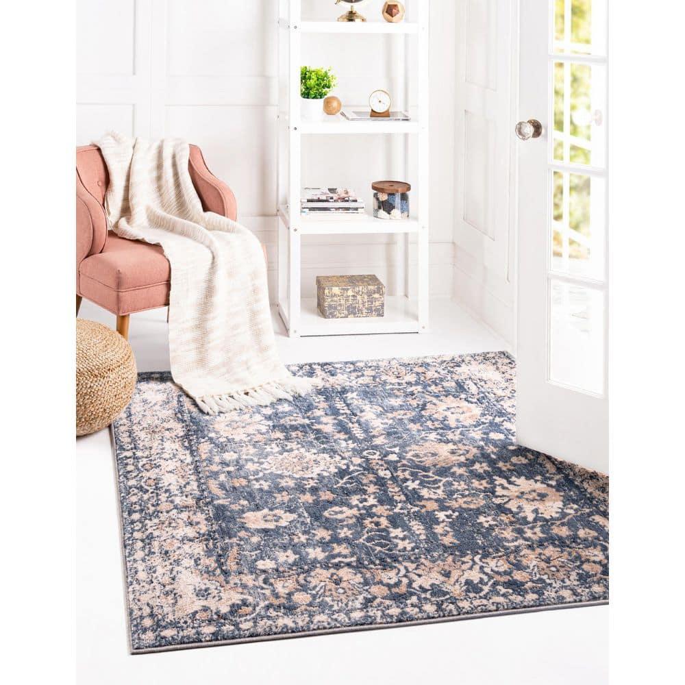Unique Loom Portland Collection Area Rug - Central (4' 1" Square Blue/Beige)