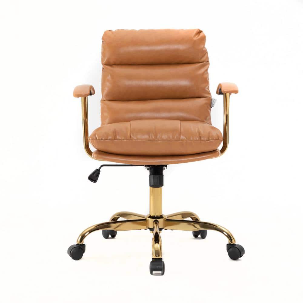 LeisureMod Regina Modern Padded Leather Adjustable Executive Office Chair with Tilt & 360-Degree Swivel – Brown – Ergonomic High-Back Desk Chair for Home and Office Comfort