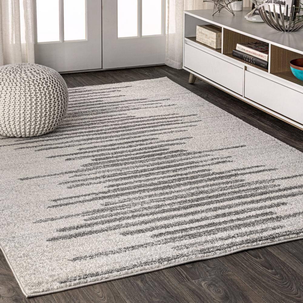 5'x8' Aya Berber Stripe Geometric Area Rug, Cream/Gray - JONATHAN Y