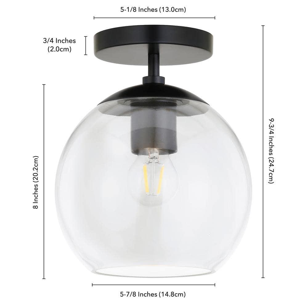 Henn&Hart 9" Matte Black Metal/Glass Semi Flush Mount