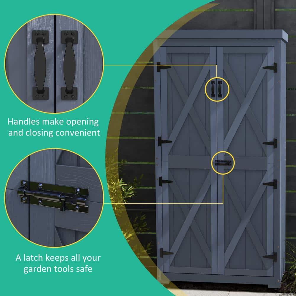 Outsunny Outdoor Storage Cabinet, Wooden Garden Storage Shed with Waterproof Galvanized Metal Roof, Gray