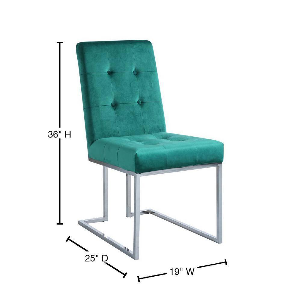 Modern Velvet Fabric Dining Chair in Green/Silver (Set of 2)