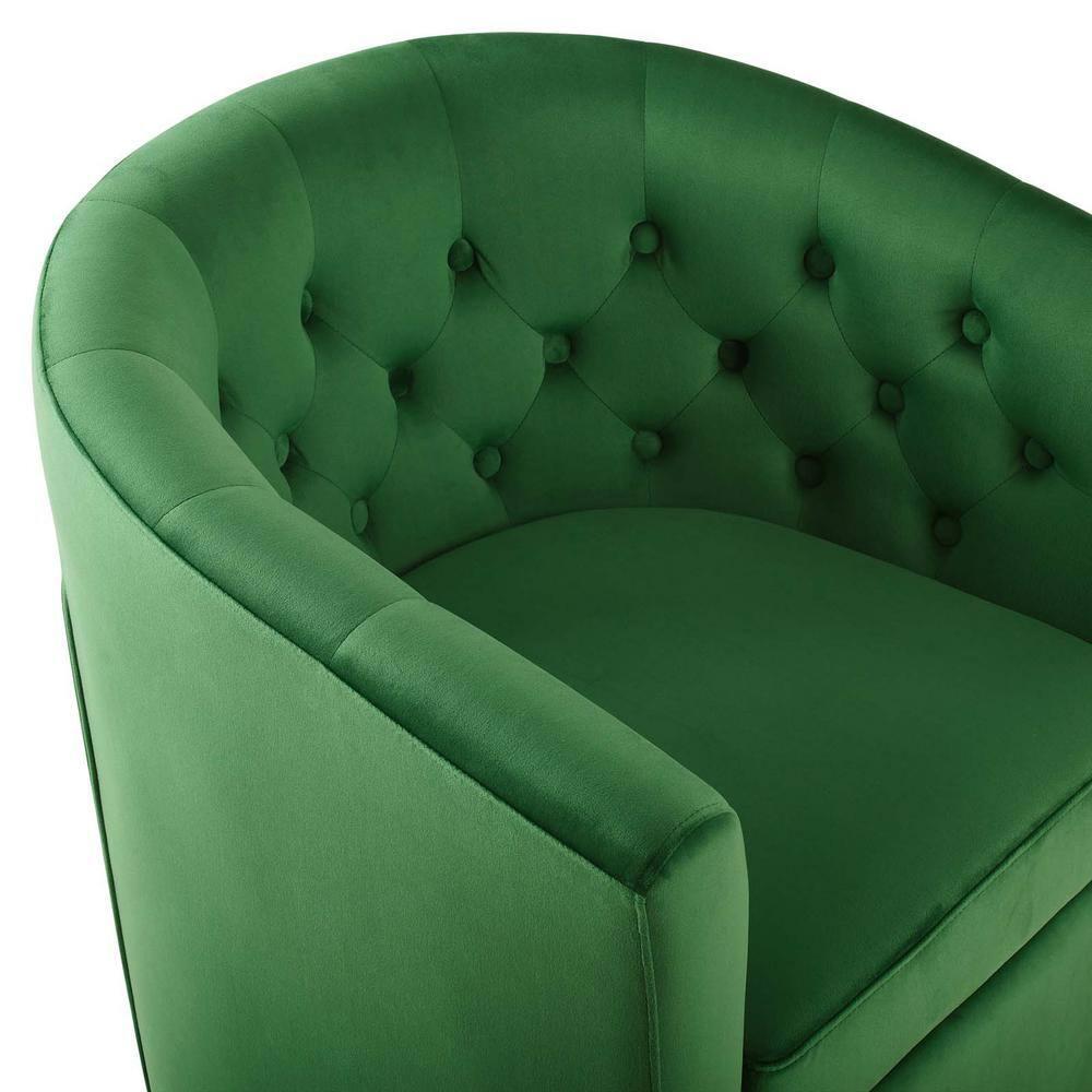Modway Prospect Tufted Performance Velvet Swivel Armchair Emerald : Luxurious Upholstered Accent Chair with Wood Frame