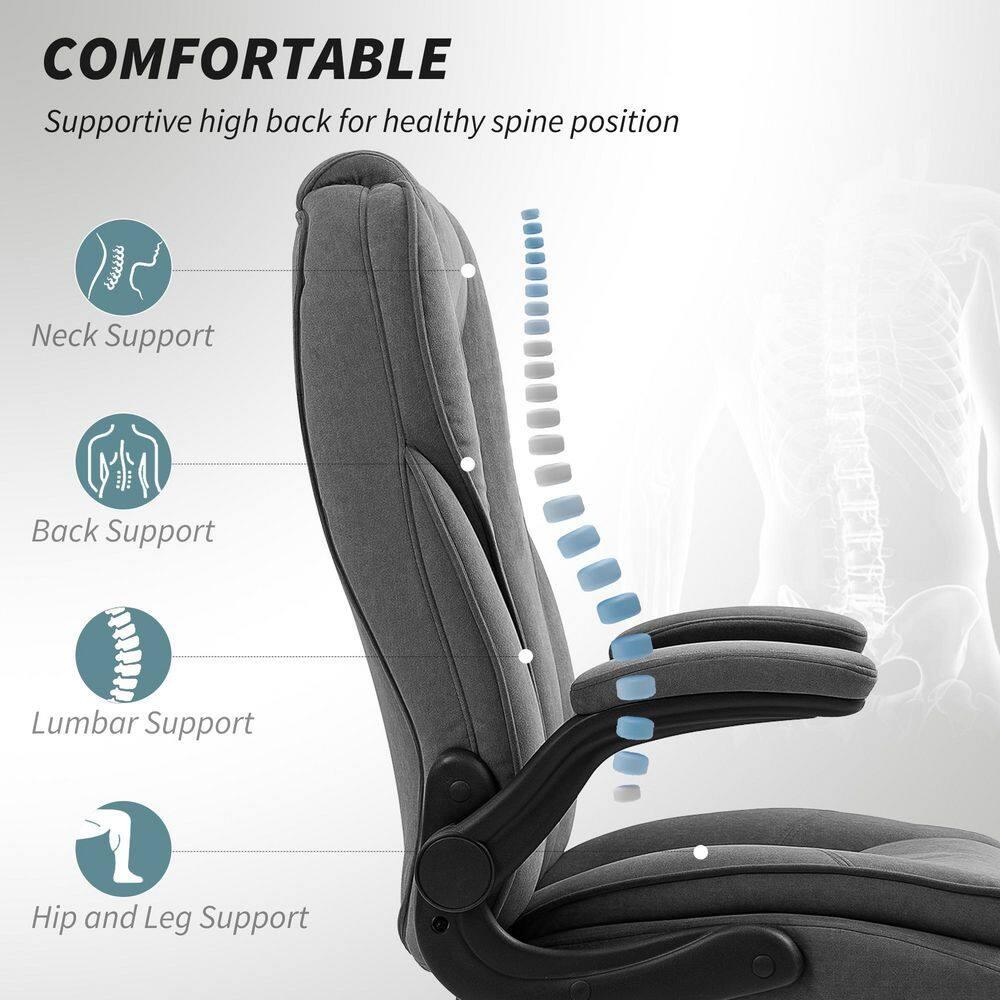 HOMCOM Executive Office Chair, Fabric Comfy Computer Desk Chair with Swivel Wheels, Flip-up Armrest, Adjustable Height, Charcoal Gray