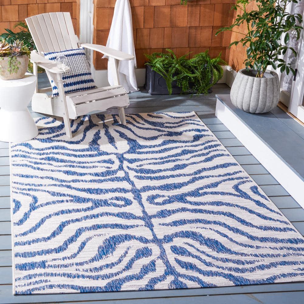 Courtyard CY8444 Power Loomed Indoor and Outdoor Area Rug - Ivory/Navy - 6'7"x6'7" - Safavieh