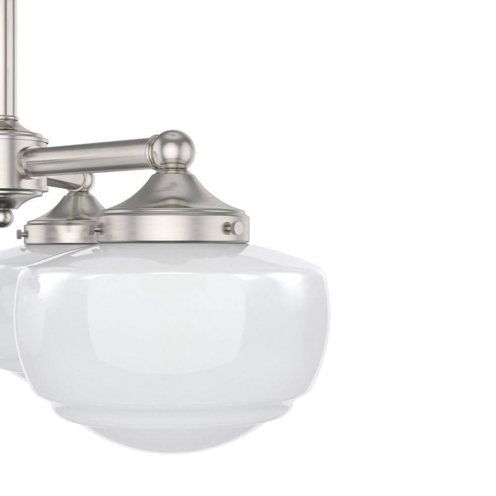 Hunter - Saddle Creek 3-light Brushed Nickel, Medium Size Chandelier, Dimmable, Schoolhouse Style, Candle Shaped, for Bedrooms, Kitchens, Dining, Living Rooms - 19355