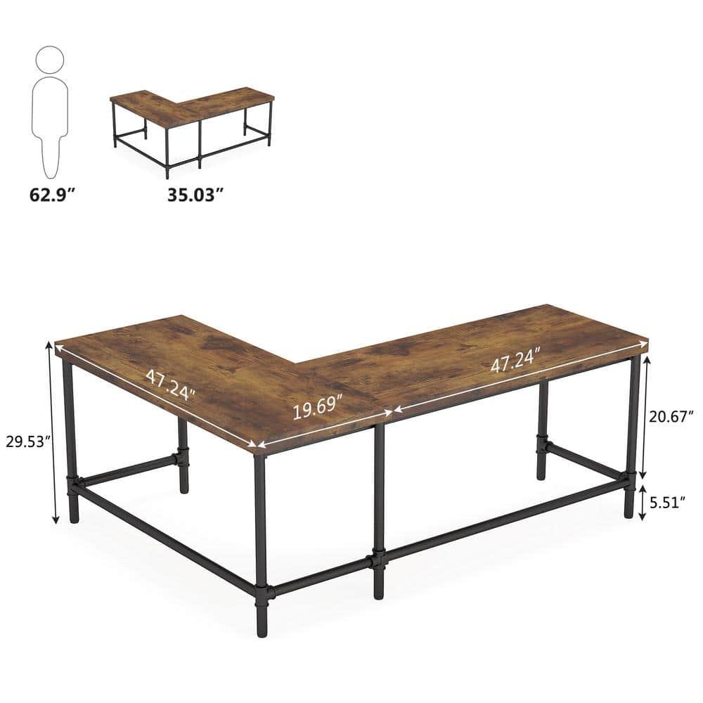 Tribesigns 67 inch L-Shaped Desk,Industrial L Desk, Reversible Corner Computer Office Desk Study Table Workstation with Pipe Legs for Home Office(Brown)