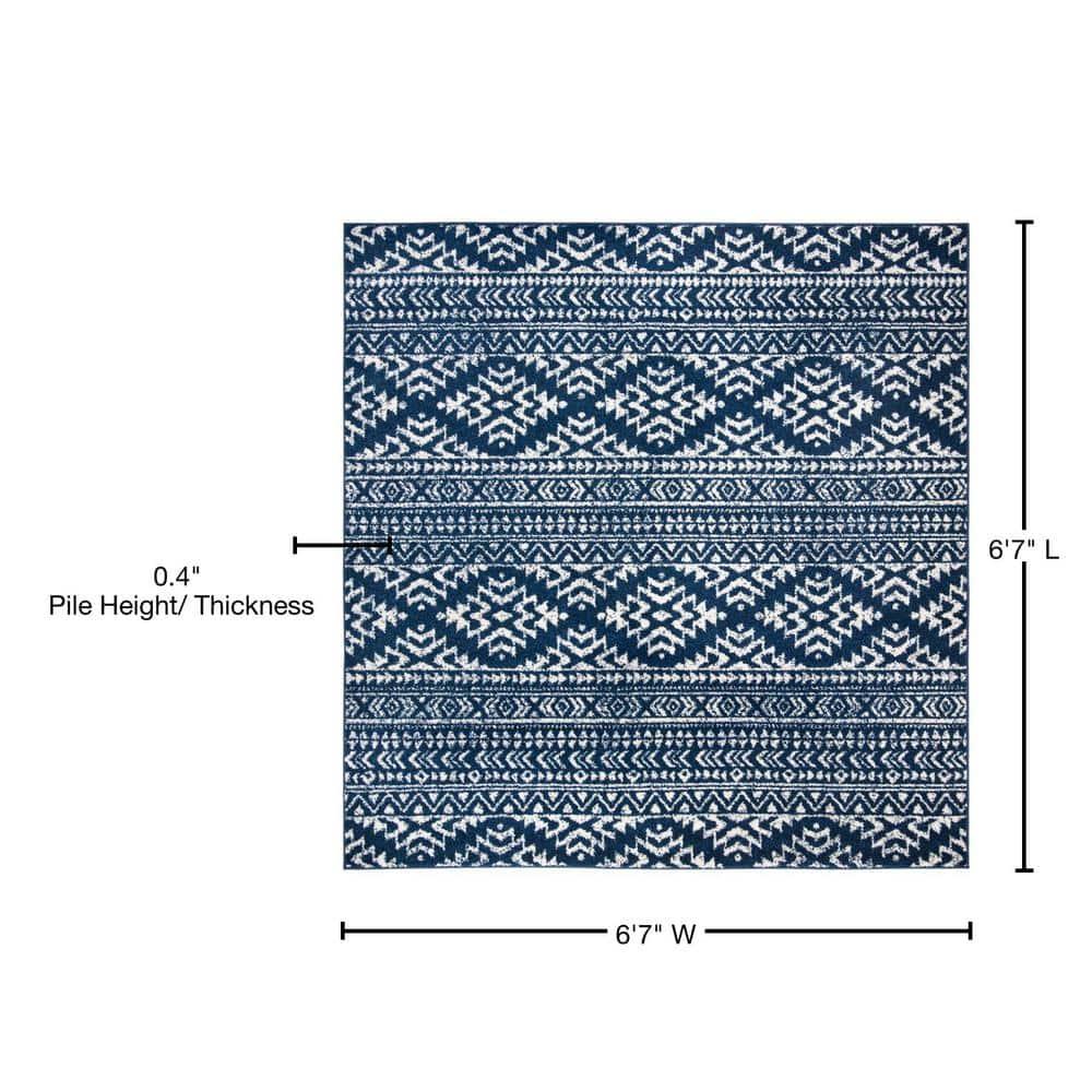 Tulum TUL272 Power Loomed Area Rug - Navy/Ivory - 6'7"x6'7" - Safavieh.