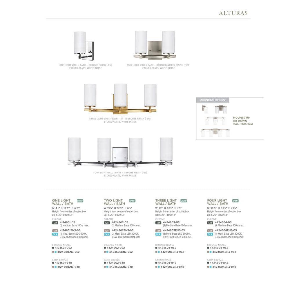 Sea Gull Lighting 4124601-05 Alturas Contemporary One Light Wall/Bath Sconce Vanity Style Fixture, Chrome Finish