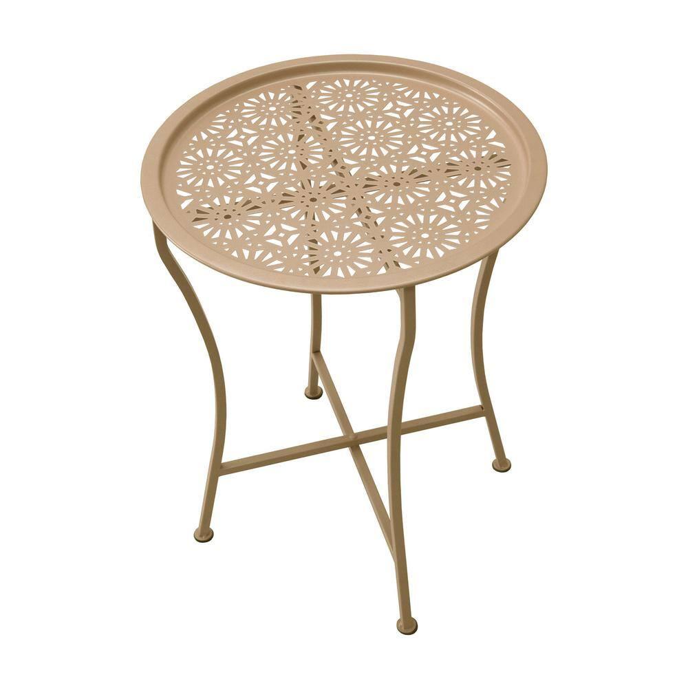 Daisy Patterned Metal Folding Side Table, Off-White