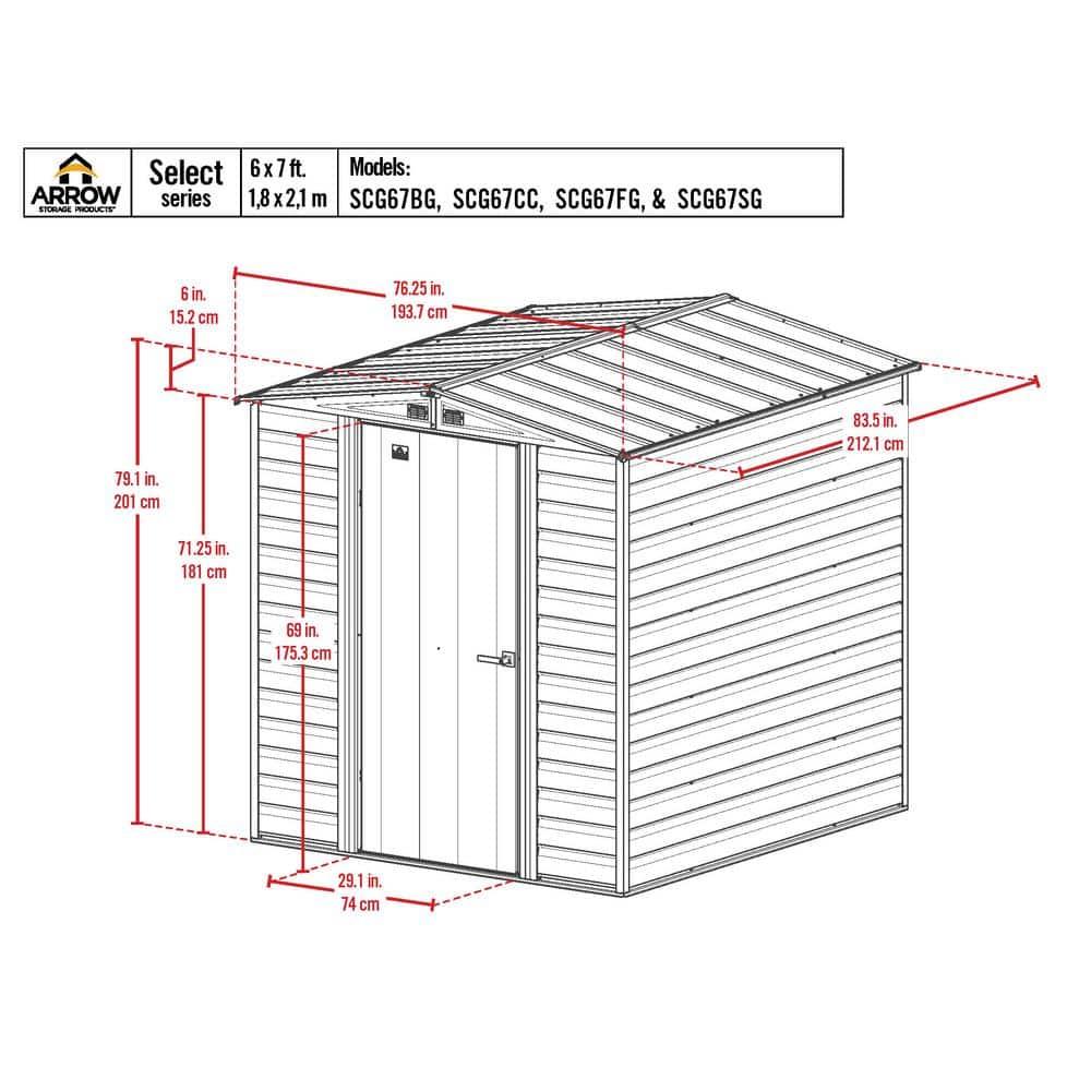 Arrow 6 ft. W x 7 ft. D Galvanized Steel	 Storage Shed