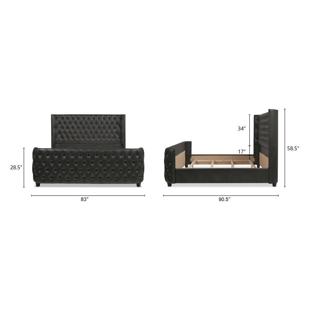 Brooklyn King-Size Luxe Wood Frame Upholstered Bed with Tufted Nailhead Trim
