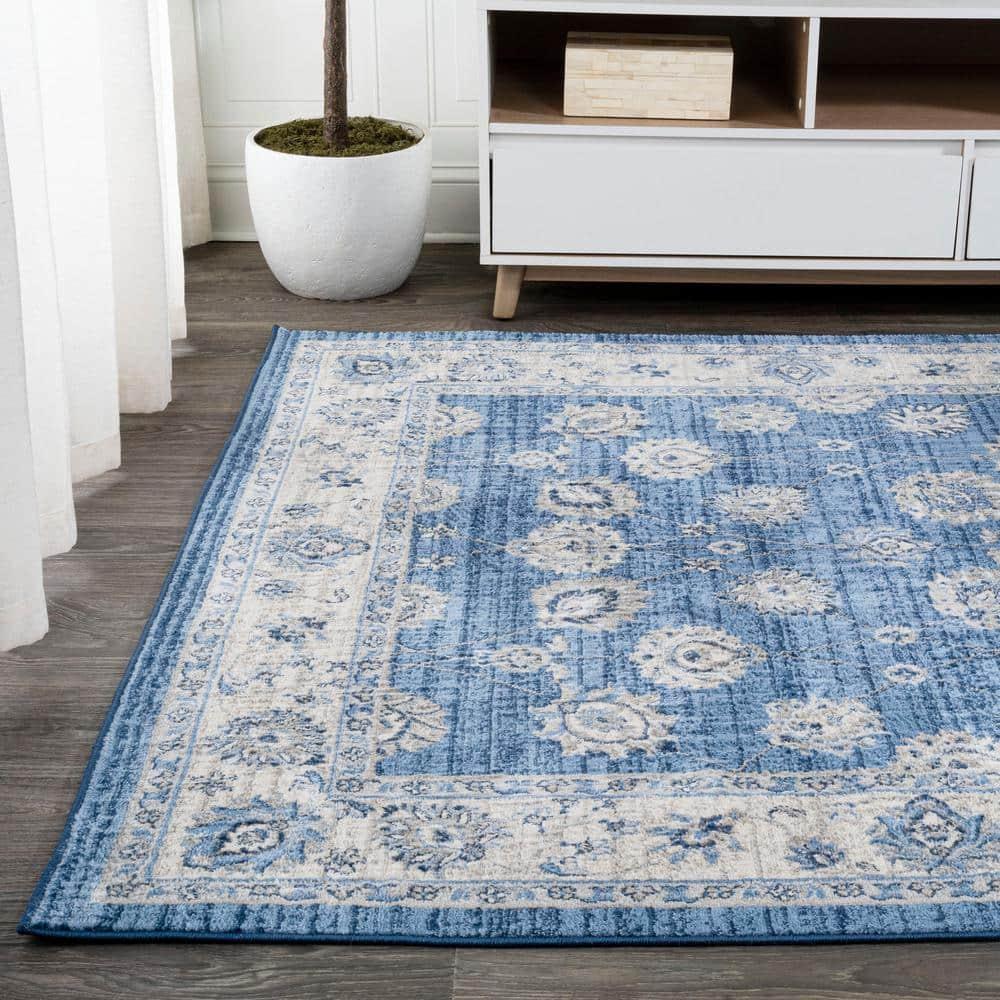 3' X 5' Modern Persian Vintage Moroccan Traditional Area Rug, Blue/Ivory - JONATHAN Y