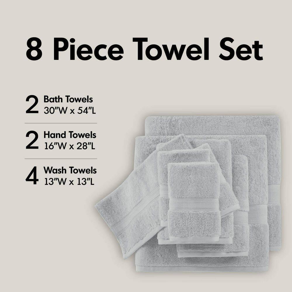 8pc Cotton Bath Towel Set Silver: Madison Park, Heavyweight Terry, OEKO-TEX Certified