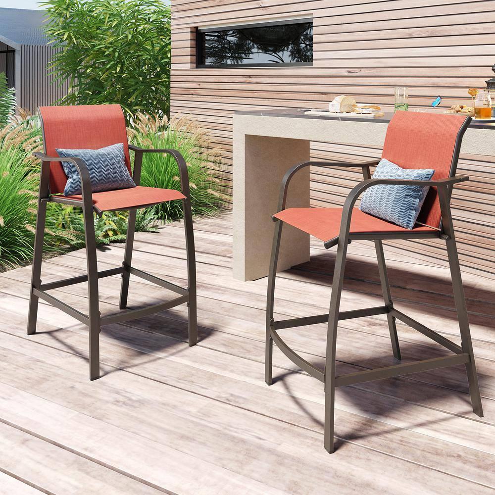 2pc Outdoor Counter Height Aluminum Bar Stools - Orange - Pellebant: UV & Weather Resistant, 270lbs Capacity
