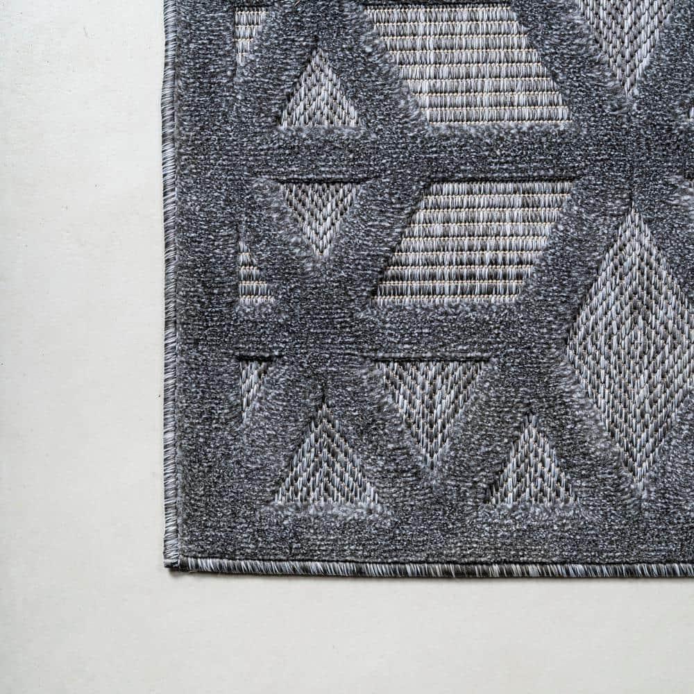 5 X 8 Talaia Neutral Geometric Indoor/Outdoor Area Rug, Dark Gray - JONATHAN Y
