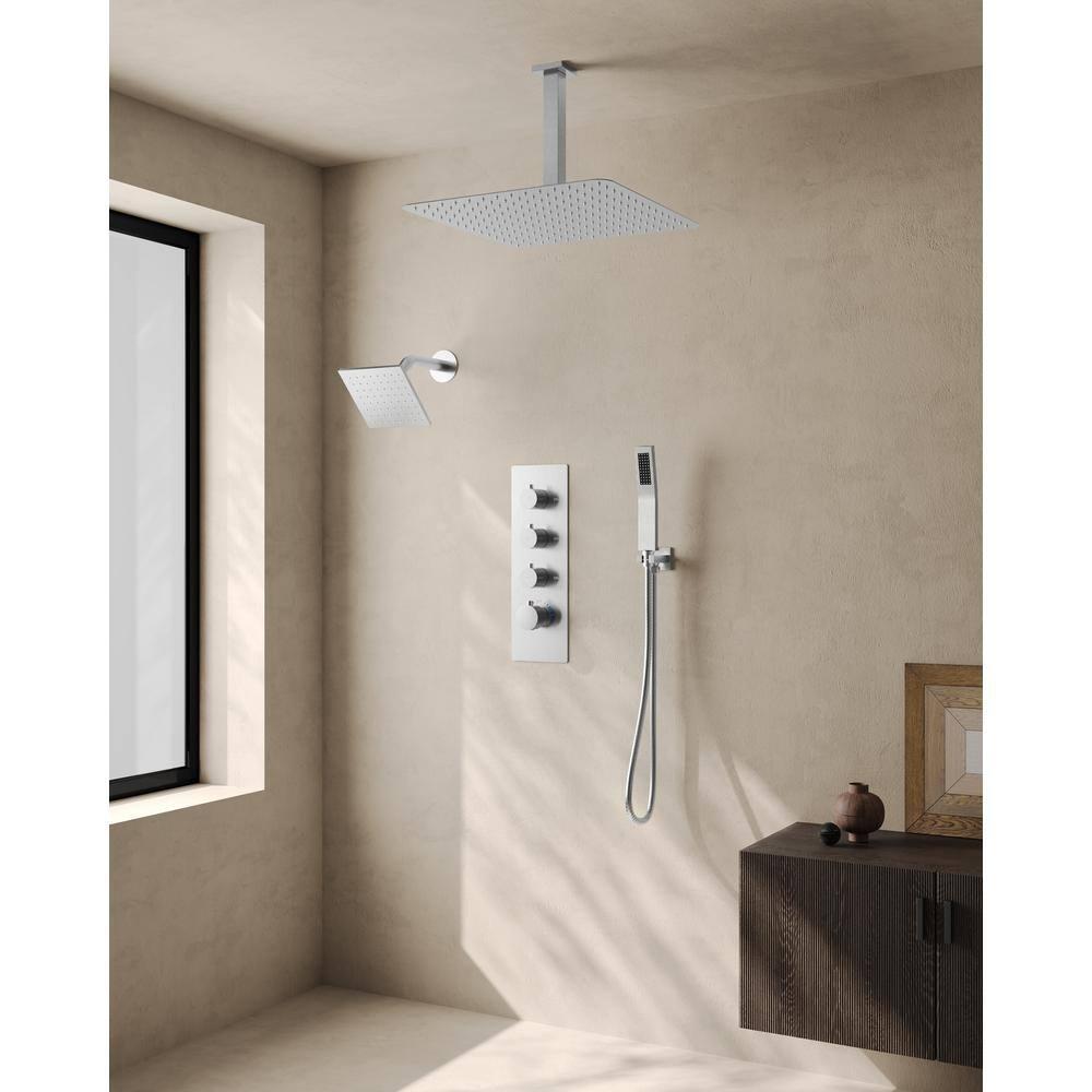Thermostatic Shower Faucet System,16" & 6" Dual Shower Head with Rough-In Valve